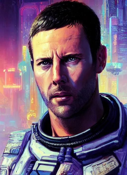 Image similar to cyberpunk space pilot character ( blade runner 2 0 4 9, dystopian, cyberpunk 2 0 7 7 character design ). attractive face. portrait by james gurney and laurie greasley, oil on canvas. cinematic composition, hyper realism, realistic proportions, anatomy, dramatic lighting, photorealistic, high detail, 4 k