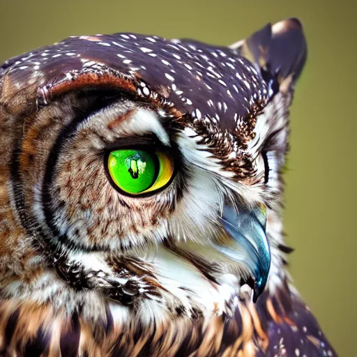 Image similar to scenic photo of an owl catching a mouse. focus on the owl's beak and eye. intricate eye. extremely large wings. extreme detail, hyperrealistic photo