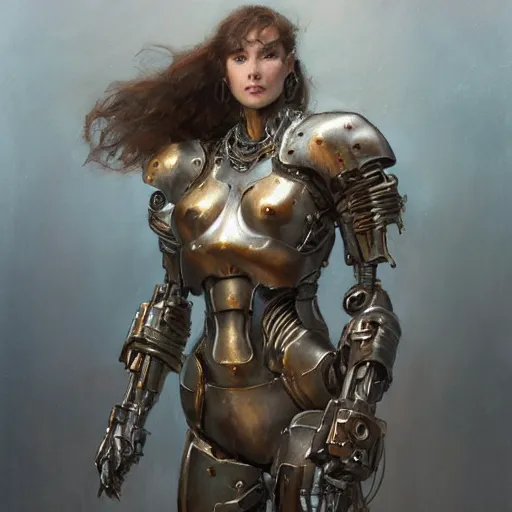 Image similar to portrait girl face metal cyborg armor and metal horse by gaston bussiere, anna nikonova aka newmilky, greg rutkowski, yoji shinkawa, yoshitaka amano, tsutomu nihei, donato giancola, geoffroy thoorens, concept art, trending on artstation, featured on pixiv