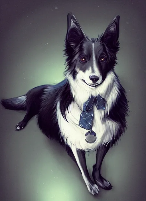 Prompt: wide angle beautiful full body portrait of a strong male anthropomorphic anthro border collie fursona in a suit sitting in a parlor room, character design by charlie bowater, henry asencio, and ross tran, disney, detailed, sharp focus, matte, aesthetic, trending on artstation, furaffinity, deviantart