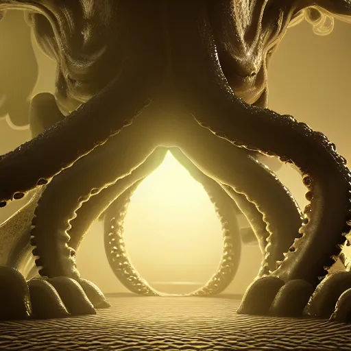 Image similar to monster made of tentacles eyes and mouths escaping from a lab, hyperdetailed, photorealistic, 3 d, unreal engine, octane render, artstation, volumetric light, raytracing