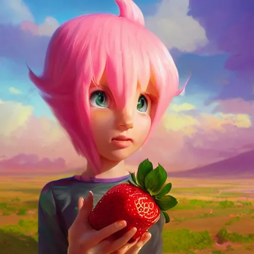 Image similar to painted portrait of a strawberry shortcake, fantastically pastel colors, octane render, matte painting concept art, official fanart behance hd artstation by jesper elsing, by rhads and makoto shinkai and lois van baarle and ilya kuvshinov and rossdraws