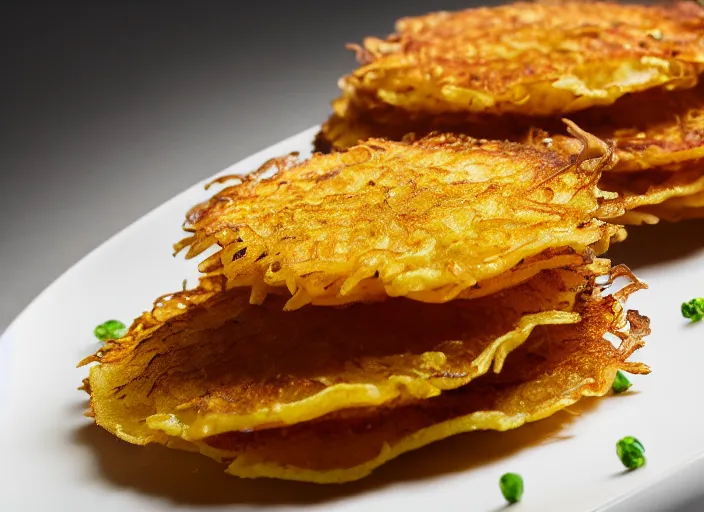 Prompt: potato pancake, professional food photography, studio lighting, plating