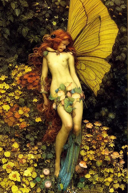 Image similar to a beautiful faerie, golden ratio, detailed, rainbowshift, by jean - baptiste monge, maxfield parrish, john william waterhouse