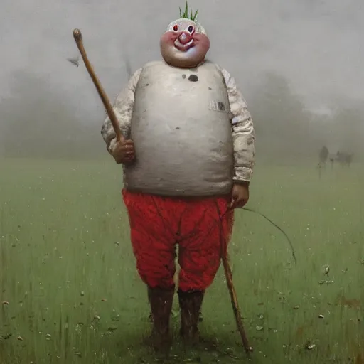 Image similar to onion man by Jakub Rozalski, oil painting on canvas, smug onion head