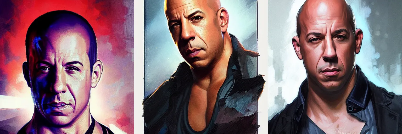 Prompt: portrait of Vin Diesel as a detective, highly detailed, digital painting, artstation, concept art, sharp focus, illustration, art by artgerm and greg rutkowski and alphonse mucha