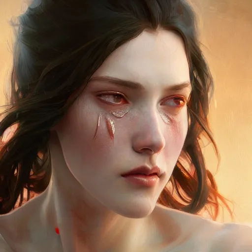 Image similar to a beautiful crying woman, highly detailed, digital painting, artstation, concept art, smooth, sharp, focus, illustration, art by artgerm and greg rutkowski and alphonse mucha