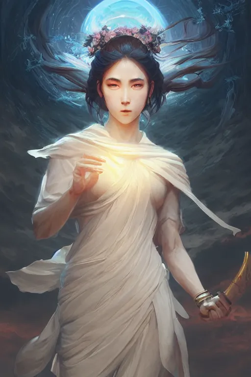 Image similar to goddess of the japan twilight, highly detailed, digital painting, artstation, concept art, smooth, sharp focus, illustration, unreal engine 5, 8 k, art by artgerm and greg rutkowski and edgar maxence