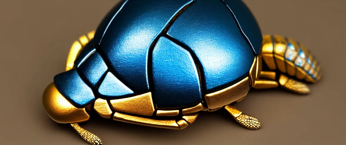 Image similar to highly detailed scarab high quality photo with jeweled gorgeous moody blue lighting octane low angle hd 8k sharp shallow depth of field