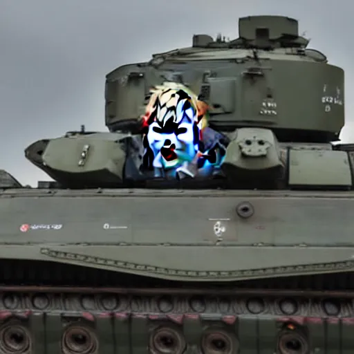 Image similar to A long shot of Boris Johnson in a tank, 4k, ultra HD