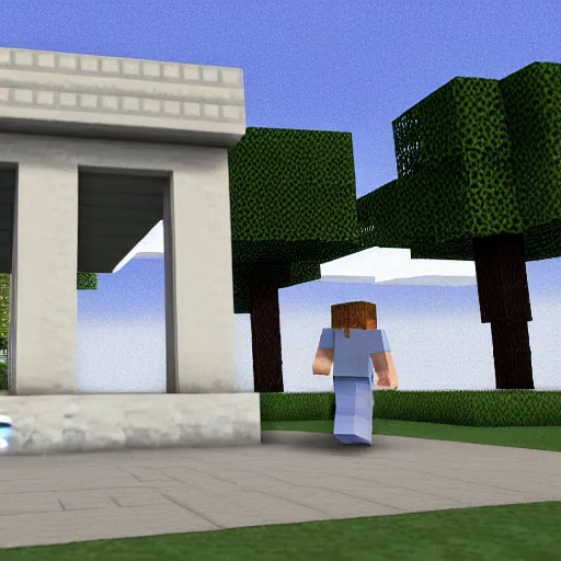Prompt: dream from minecraft peeing on ronald reagan's grave, hyper realistic, prerendered graphics, dynamic lighting, volumetric lighting, sharp focus, hyperdetailed, realistic
