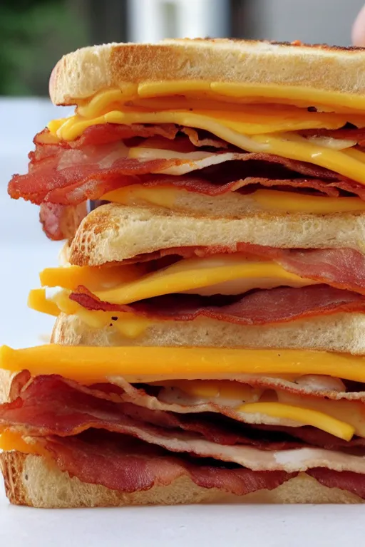 Image similar to building - sized bacon and cheddar sandwich