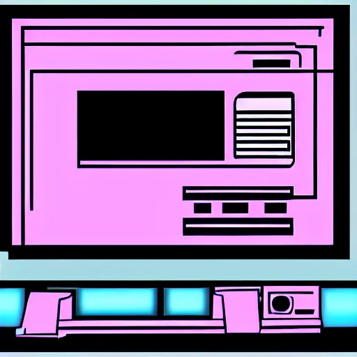 Image similar to A computer from the 90s in the style of vaporwave