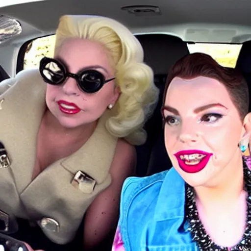 Image similar to lady gaga and judy garland carpool karaoke