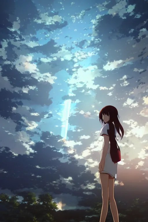 Prompt: Kurisu Makise by Akihiko Yoshida, Makoto Shinkai, with backdrop of god rays