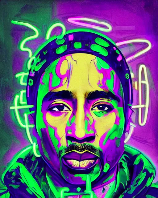 Prompt: detailed Tupac Shakur portrait Neon Operator, cyberpunk futuristic neon, reflective puffy coat, decorated with traditional Japanese ornaments by Ismail inceoglu dragan bibin hans thoma !dream detailed portrait Neon Operator Girl, cyberpunk futuristic neon, reflective puffy coat, decorated with traditional Japanese ornaments by Ismail inceoglu dragan bibin hans thoma greg rutkowski Alexandros Pyromallis Nekro Rene Maritte Illustrated, Perfect face, fine details, realistic shaded, fine-face, pretty face
