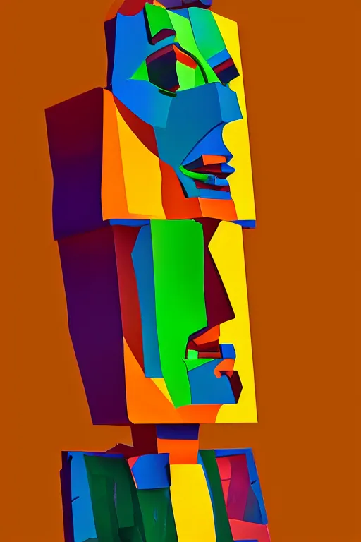 Image similar to cubist moai statue cutout digital illustration cartoon colorful beeple