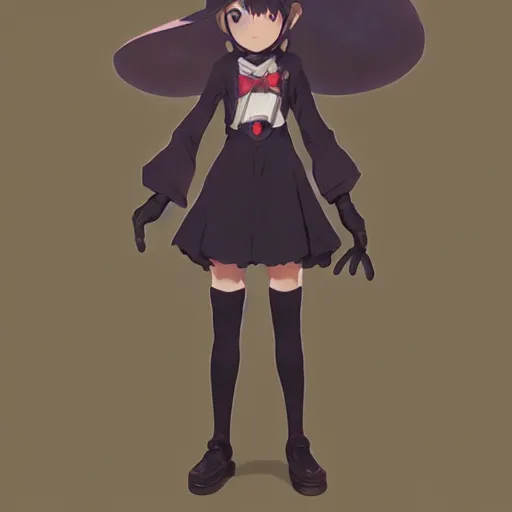 Image similar to full body character concept art, anime key visual of a little witch with big googles, delicate features finely detailed perfect face, gapmoe yandere grimdark, trending on pixiv fanbox, painted by greg rutkowski makoto shinkai takashi takeuchi studio ghibli