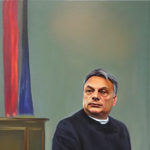 Image similar to viktor orban in a post office, oil painting