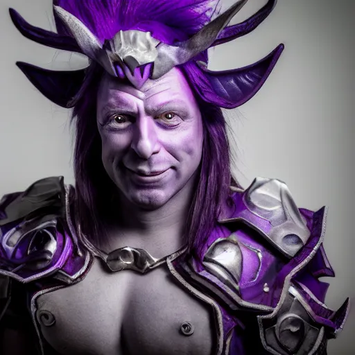 Prompt: portrait of bobby kotick! with purple skin as a night elf, world of warcraft cosplay!, 5 5 mm photography, studio lighting