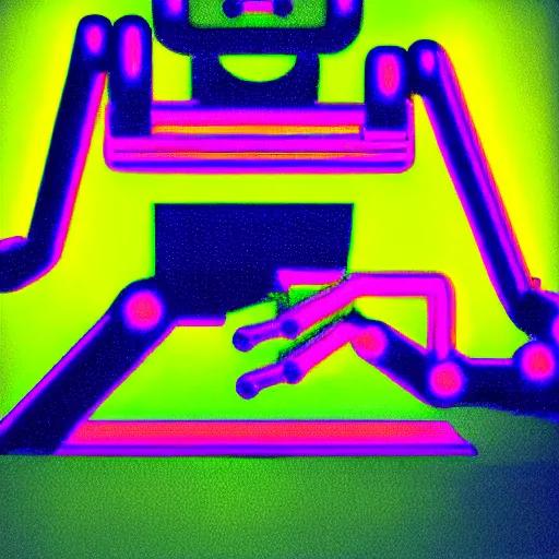 Image similar to robot surrealism with cubist neon light-trail chromatic aberration