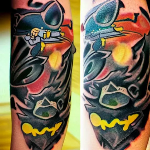 Image similar to black tattoo based on the game Klonoa, realistic, full tattoo, black, highly detailed photo