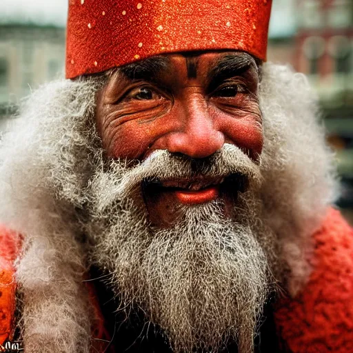 Prompt: closeup portrait of Sinterklaas, by Steve McCurry and David Lazar, natural light, detailed face, CANON Eos C300, ƒ1.8, 35mm, 8K, medium-format print