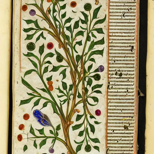 Image similar to herbarium page, highly detailed, illuminated manuscript