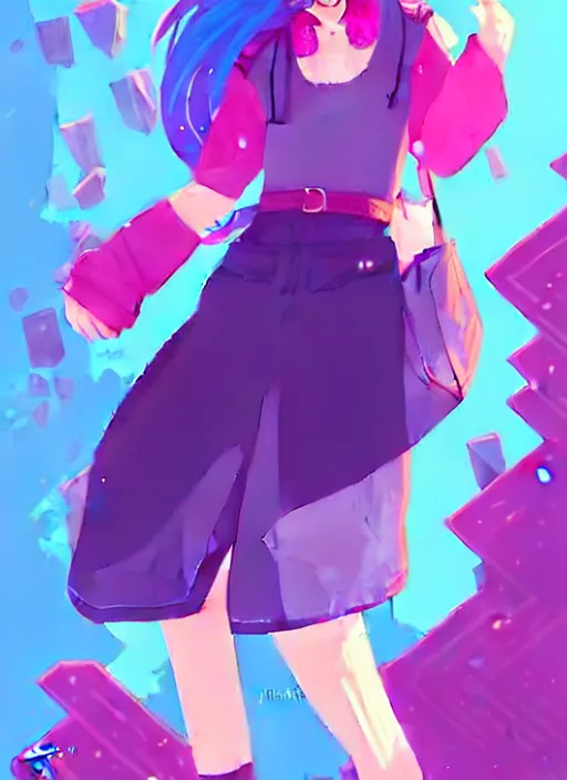Image similar to female character inspired by 9 0's fashion and by madeline from celeste, art by rossdraws