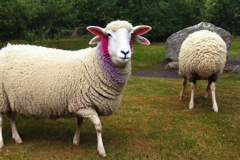 Image similar to a photo of a sheep with rainbow colored wool