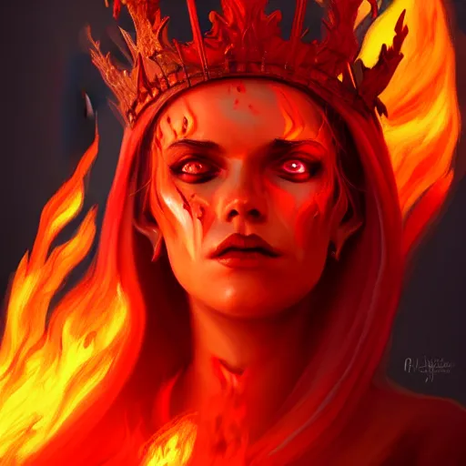 Image similar to Queen of fire and death, highly detailed, digital painting, artstation, concept art, smooth, sharp focus, illustration