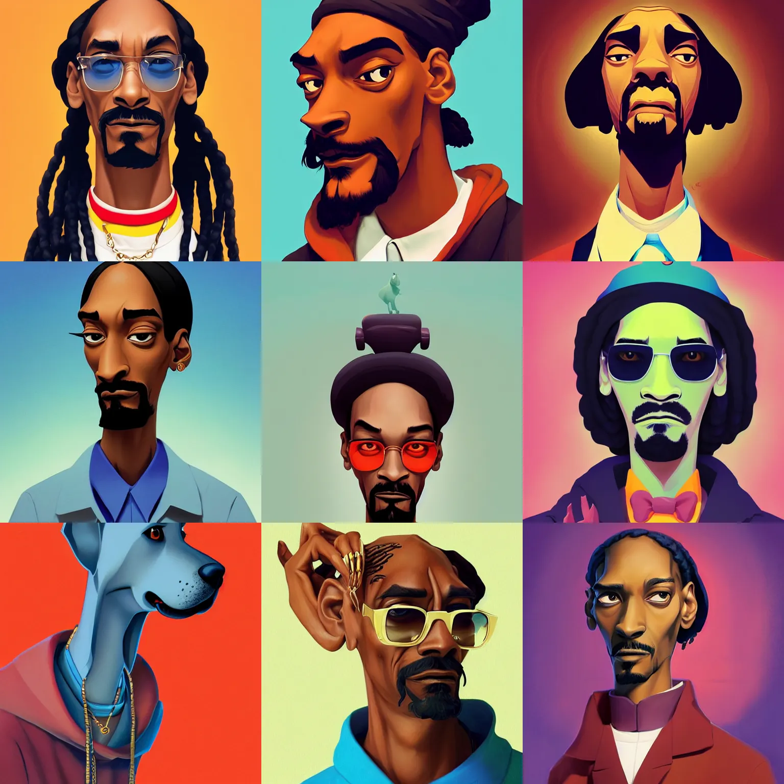 Prompt: a stylized minimalist portrait of snoop dog by cory loftis, by jesper ejsing, by rhads, by makoto shinkai and lois van baarle and ilya kuvshinov and rossdraws and greg rutkowski weta studio and lucasfilm behance hd global illumination - c 1 0