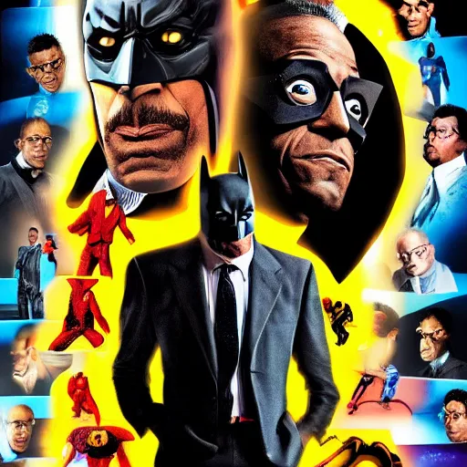 Image similar to batman versus gus fring, poster, movie poster, facing each other, side angle, imax, highly detailed