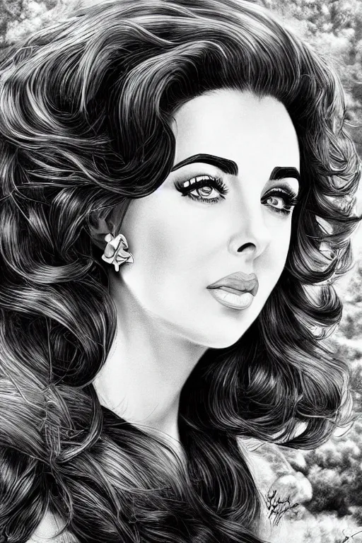 Prompt: a portrait of a Elizabeth Taylor in a scenic environment by Artgerm, detailed,