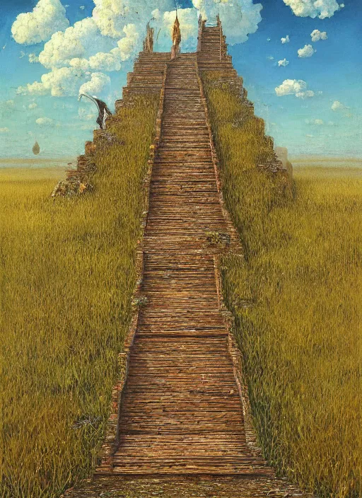 Image similar to the stairways to heaven in the steppe, in game pathologic 2, by jacek yerka, by levitan, oil on canvas, acrylic, digital art, royal academy, masterpiece, trending on artstation, cinematic composition, sharp, details, hyper - detailed, hd