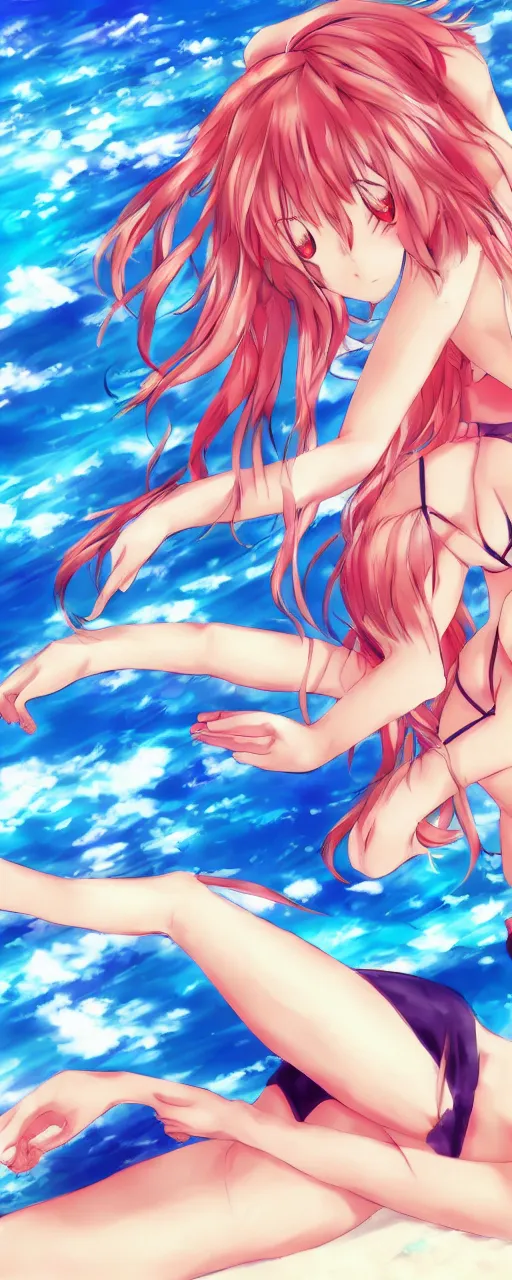 Image similar to beautiful anime girl wearing swimsuits and lying at the beach, draw by kaisen _ chuui | safebooru image search | konachan 1 0 8 0 p wallpaper | yandere image search