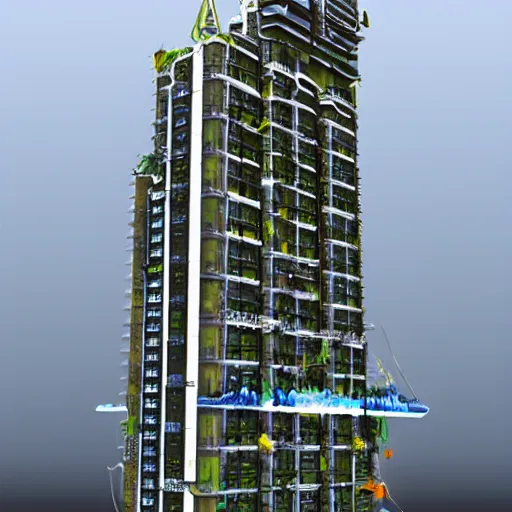 Prompt: a modular skyscraper, rhizome, in the style of chris foss