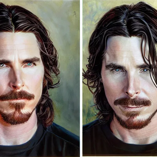 Image similar to Front and side portrait of Christian Bale by Donato Giancola