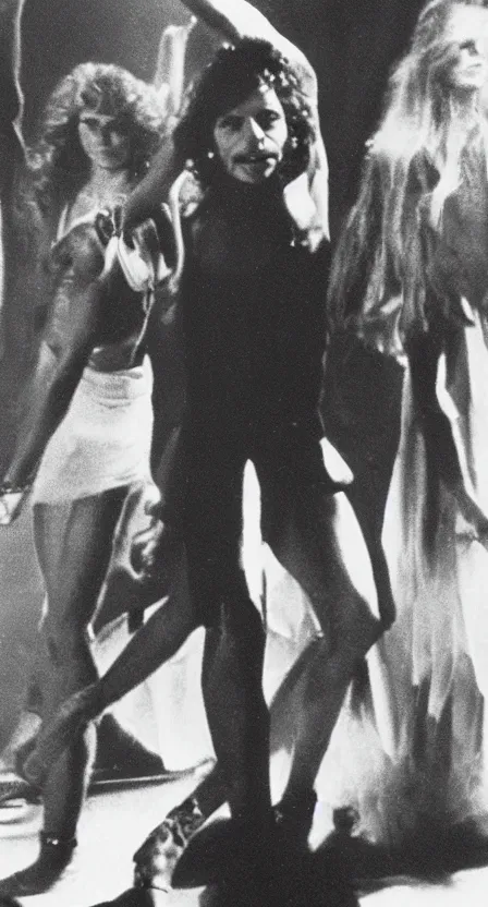 Prompt: antichrist dancing at Studio 54, disco, 1976, bad vhs