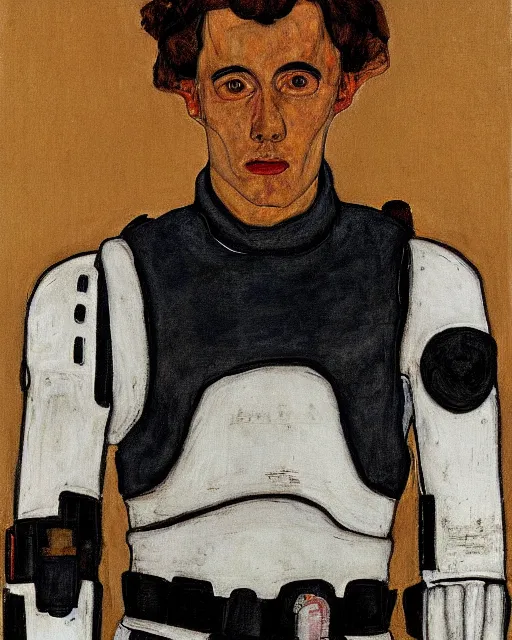 Image similar to portrait of a stormtrooper by egon schiele