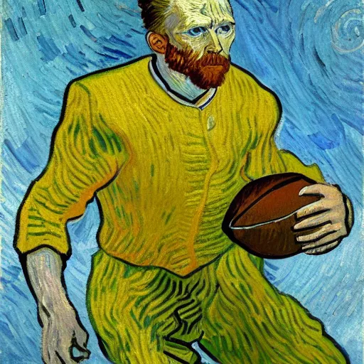 Image similar to A van Gogh style painting of an American football player