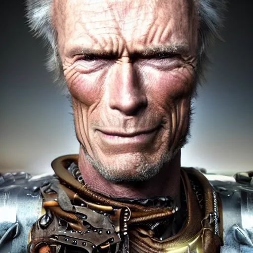 Prompt: clint eastwood steampunk cyborg, fantasy, sharp focus, contemporary fashion shoot, by edward robert hughes, annie leibovitz and steve mccurry, david lazar, jimmy nelsson, extremely detailed, hyperrealistic, perfect face, octane render