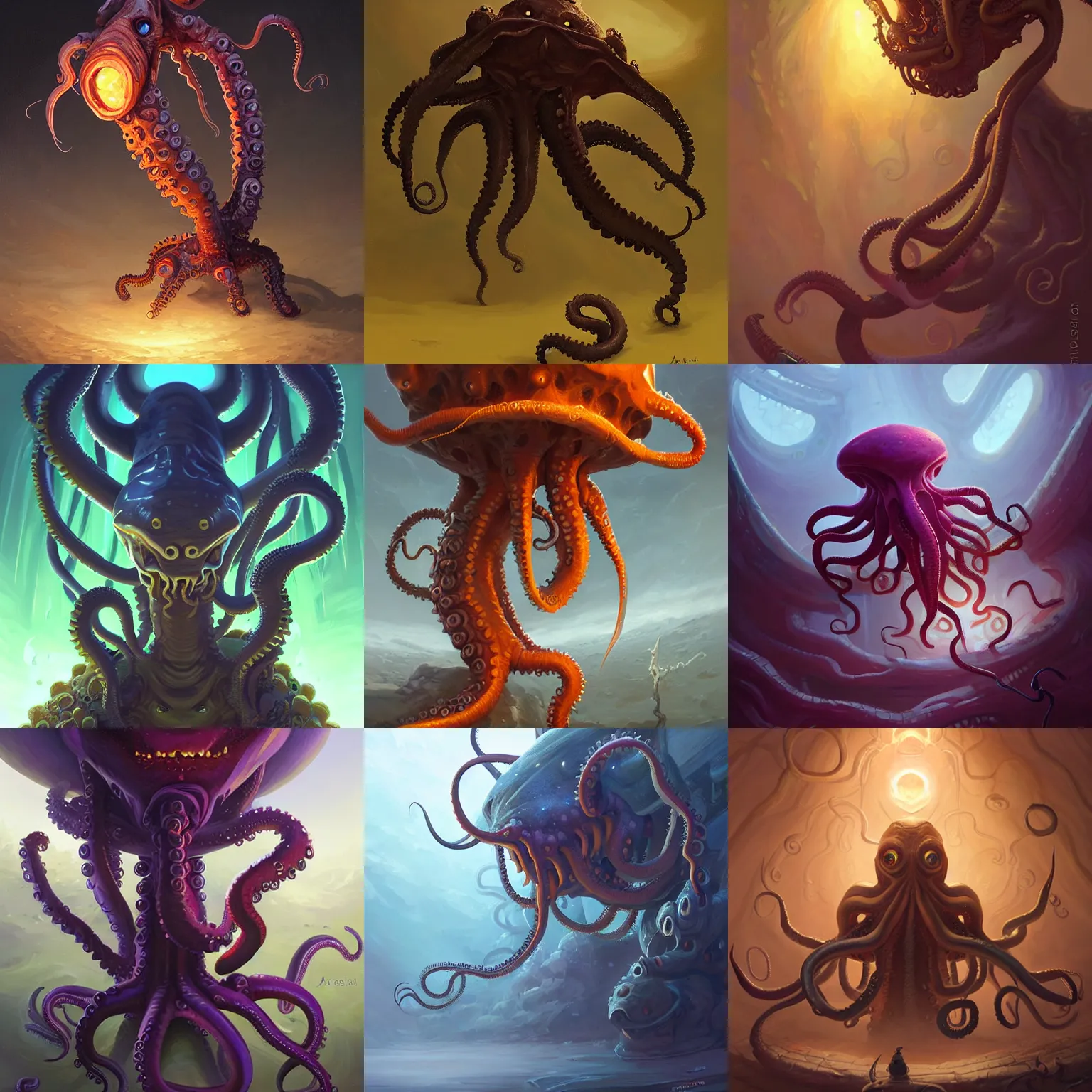 Prompt: portrait of nonhuman extraterrestrial lifeform, three quarter view, friendly, tentacles, intelligent, dramatic lighting, painted by andreas rocha