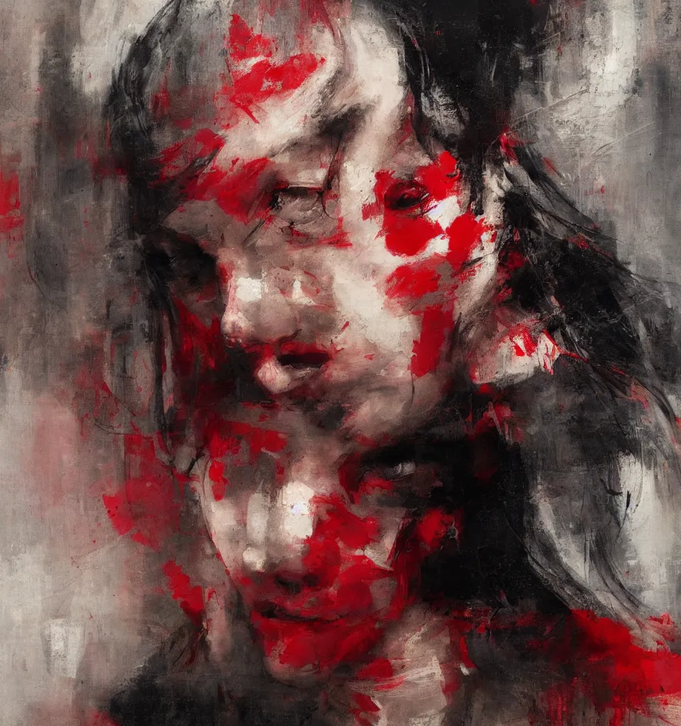 Image similar to spontaneous unfinished romantic portrait under painting, beautiful juicy brush strokes, by richard schmid and sargent, dark, black and red, trending on cgsociety, expressionism