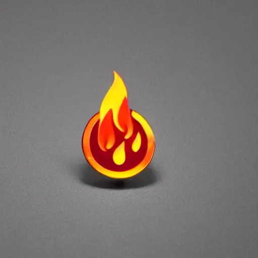 Image similar to an award - winning photograph of retro minimalistic clean fire flames warning label enamel pin, beautiful cinematic light, behance