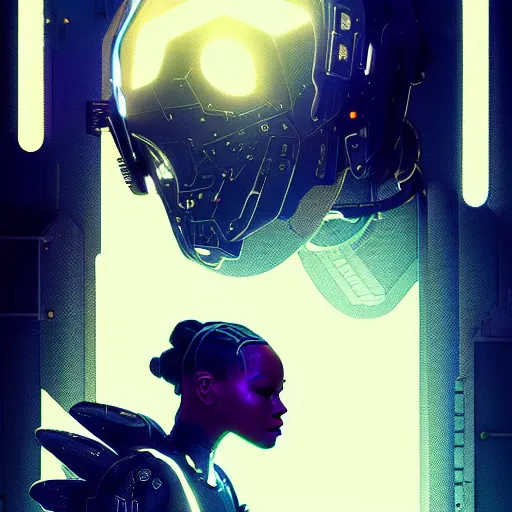 Image similar to cyborg Rihanna profile picture by Greg Rutkowski, dynamic pose, intricate details, futuristic, volumetric lights, streetwear, studio ghibli, Organic Painting , Matte Painting, geometric shapes, hard edges, trending on the artstation, fantasy LUT, realistic by Sachin Teng + Martin Grip + Moebius + Patrick Gleason, techwear, Industrial Scifi, detailed illustration, highly detailed, digital painting, artstation, concept art, soft light, hdri, smooth, sharp focus, illustration, art by tian zi and craig mullins and WLOP and alphonse much,