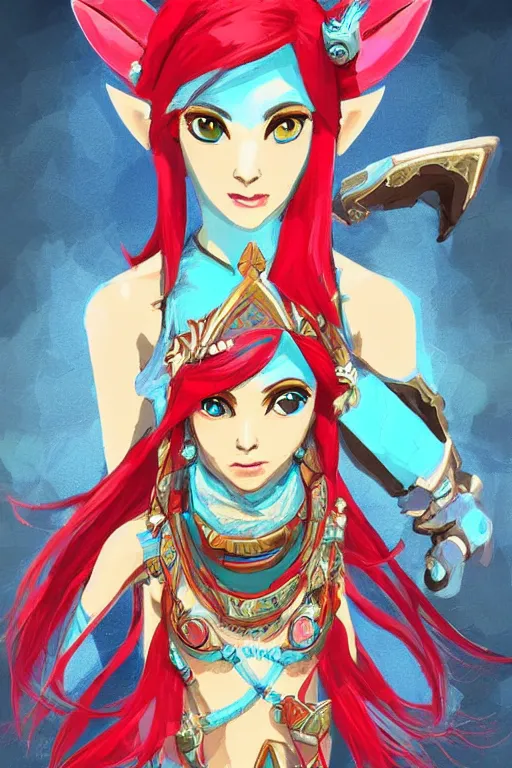 Image similar to an in game portrait of mipha from the legend of zelda breath of the wild, breath of the wild art style.