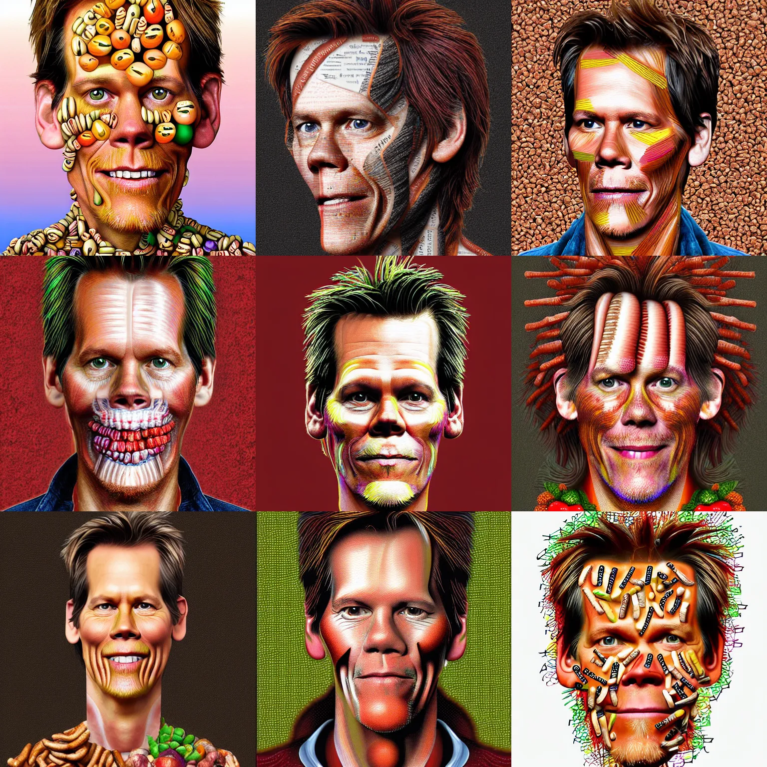 Prompt: kevin bacon made of bacon and eggs, digital painting by arcimboldo