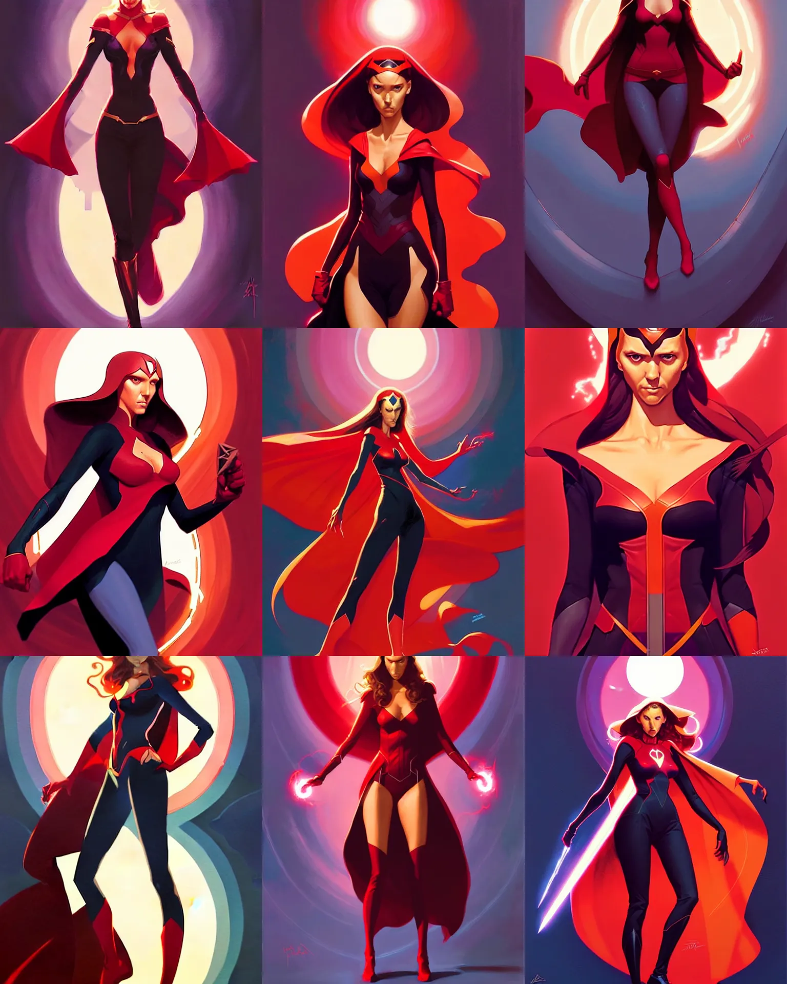 Prompt: peter mohrbacher, phil noto comicbook cover art, jessica alba as scarlet witch