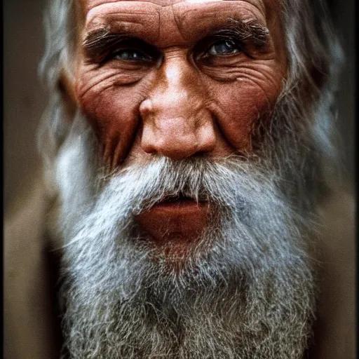 Image similar to portrait of Leo Tolstoy, by Steve McCurry, clean, detailed, award winning